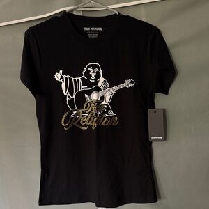 True Religion Black Tee with Gold Graphic